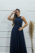 VESTIDO DE GOLA TULE TRABALHADO